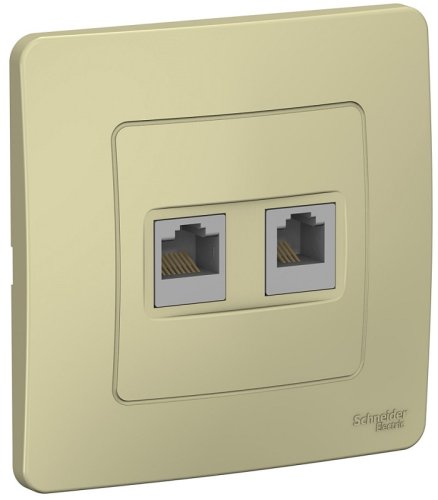 Розетка телефон+компьютер с рамкой Systeme Electric Blanca 2-м. RJ11+RJ45 5е бежевый картинка